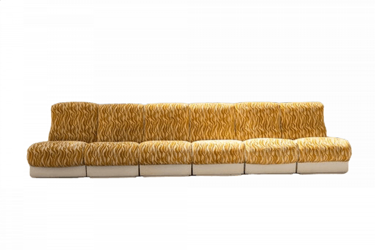 Divano modulare bianco e giallo a sei posti, anni '70 23