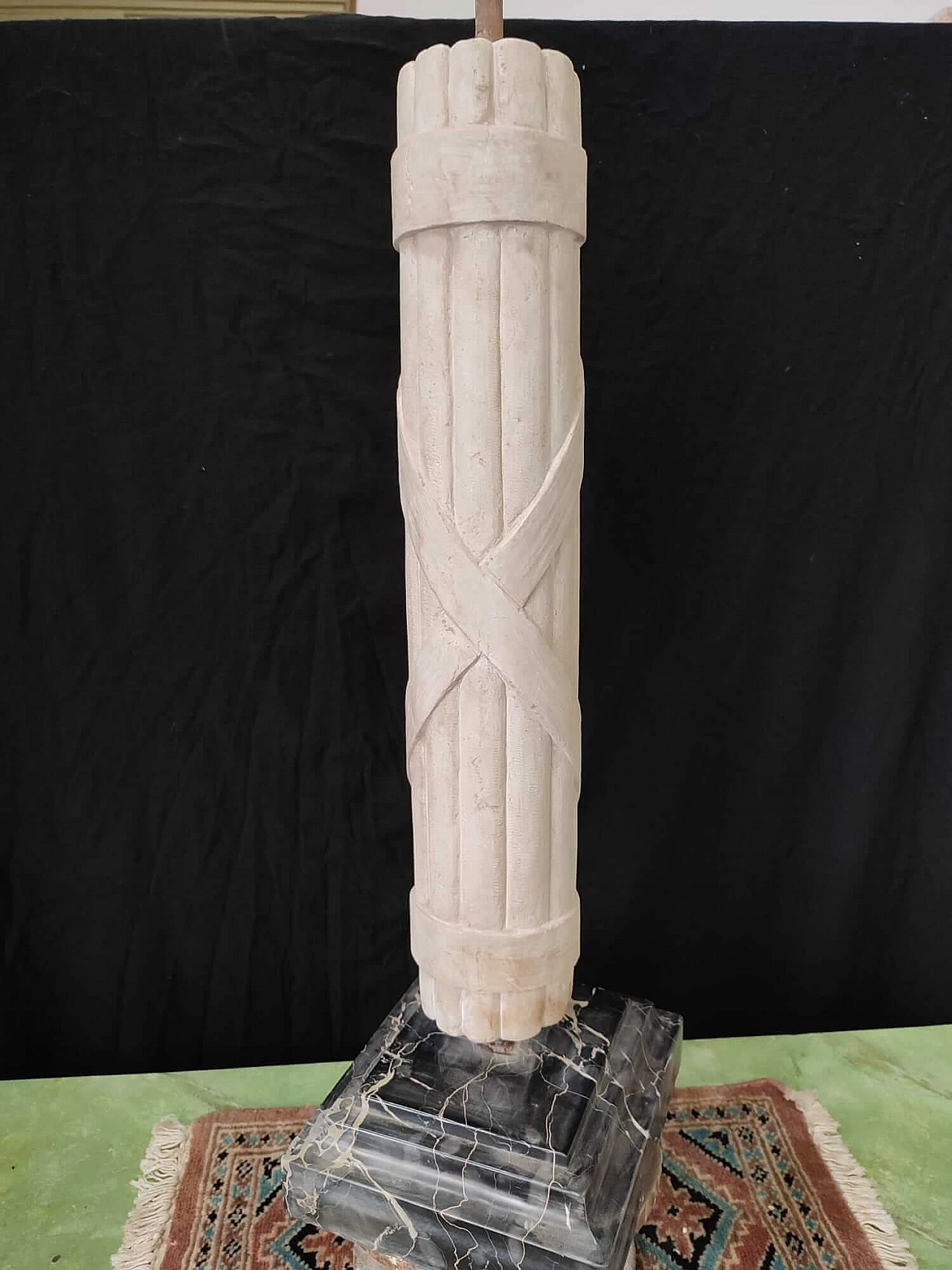 Stone fasces sculpture with Portoro black marble base 4