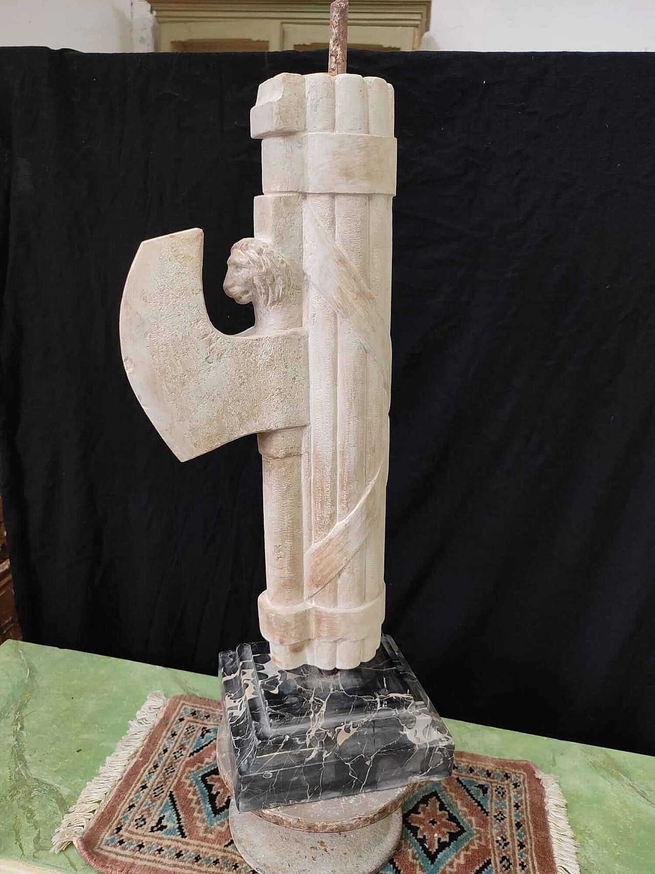 Stone fasces sculpture with Portoro black marble base 5