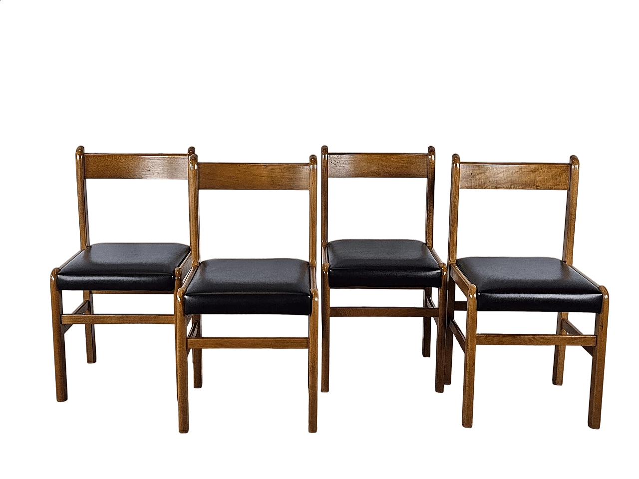 4 Beech chairs with black leather seats, 1970s 22