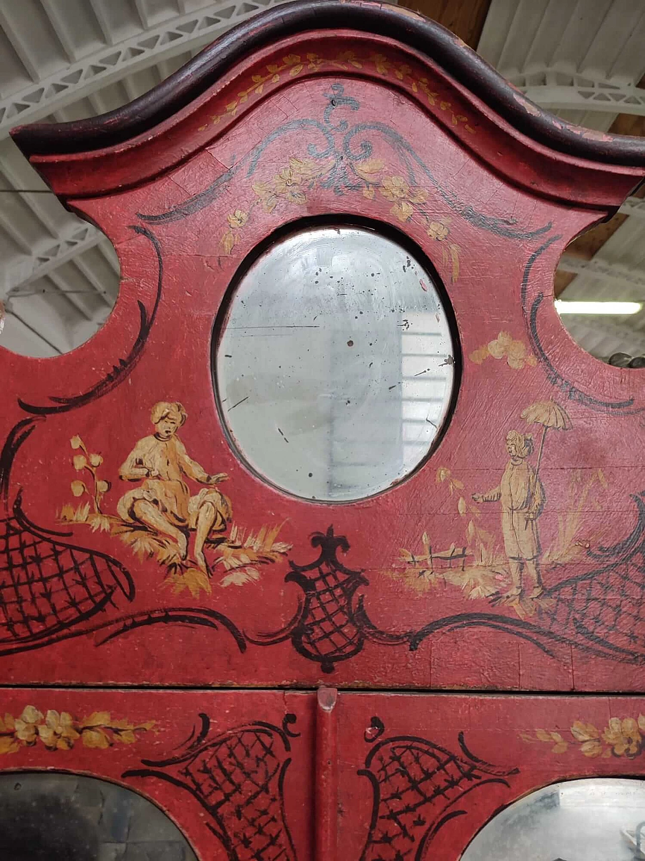 Trumeau in legno laccato rosso con cineserie, inizio '900 2