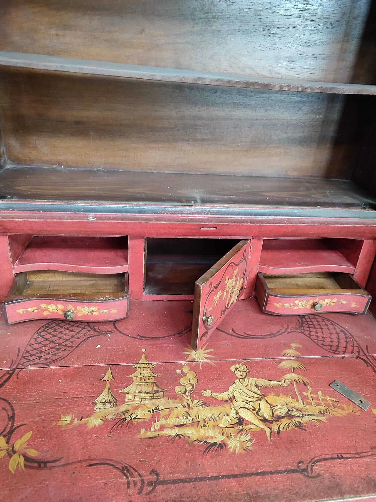 Trumeau in legno laccato rosso con cineserie, inizio '900 7