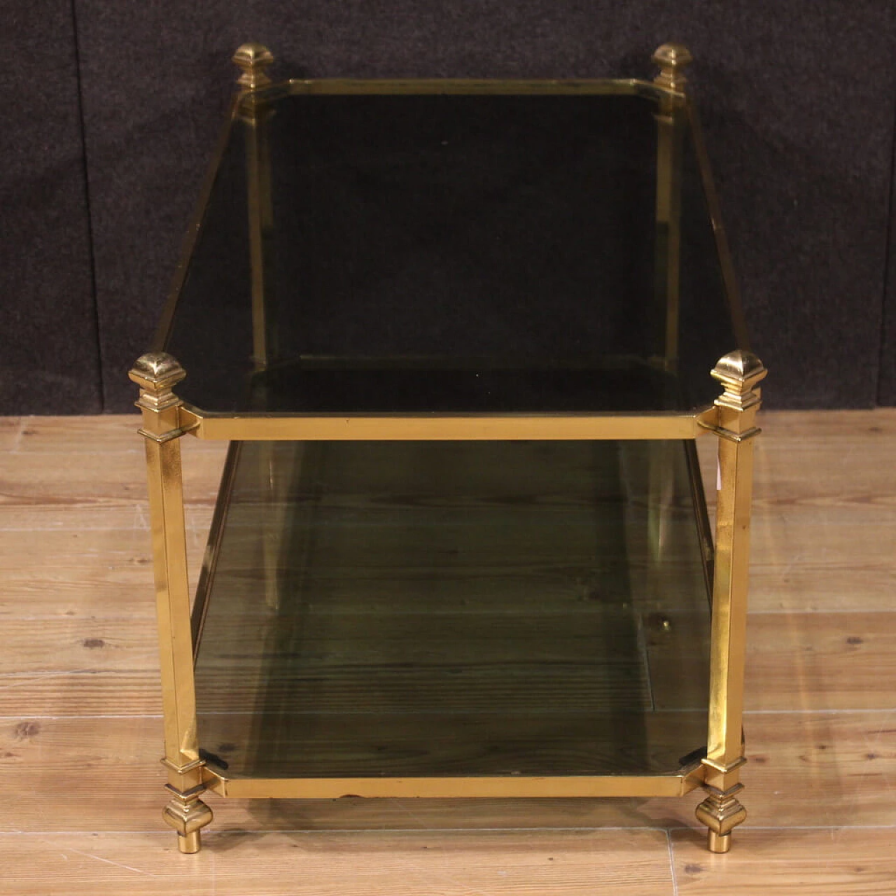 Coffee table in gilded metal with matt glass tops, 1970s 2