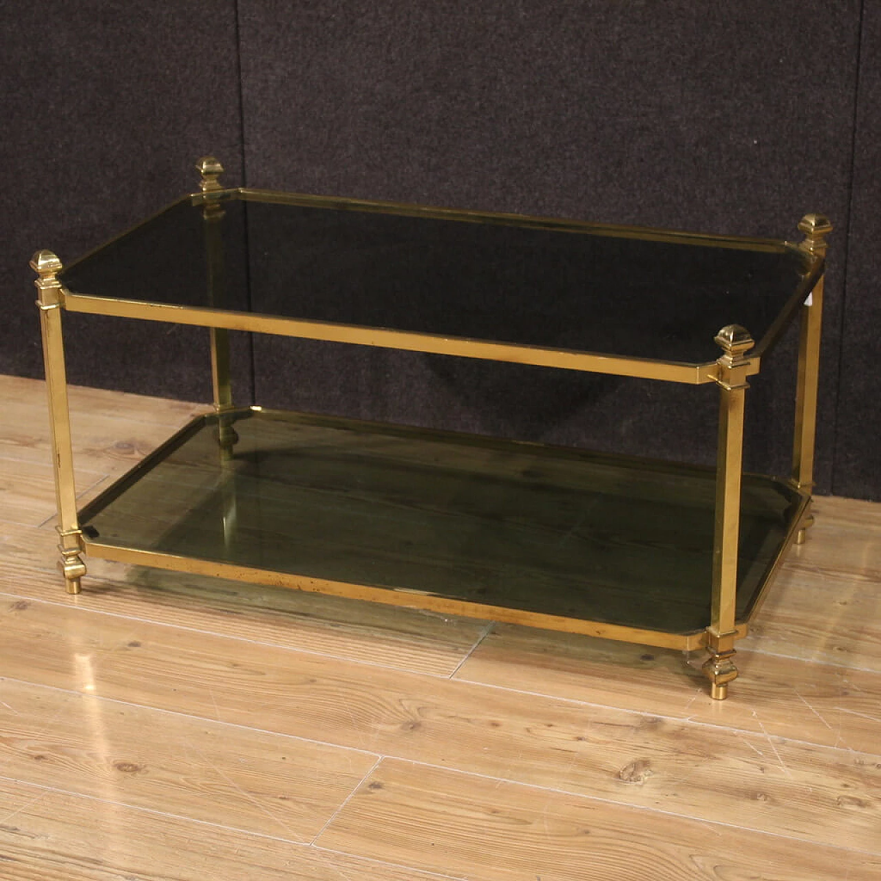Coffee table in gilded metal with matt glass tops, 1970s 3