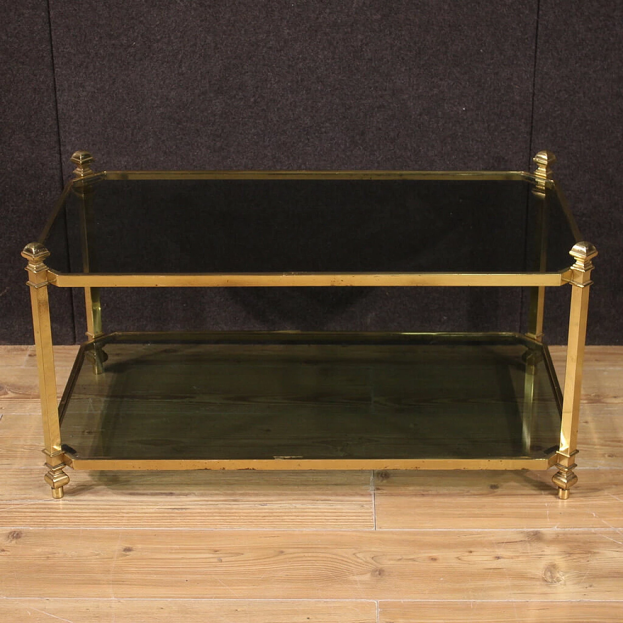 Coffee table in gilded metal with matt glass tops, 1970s 5