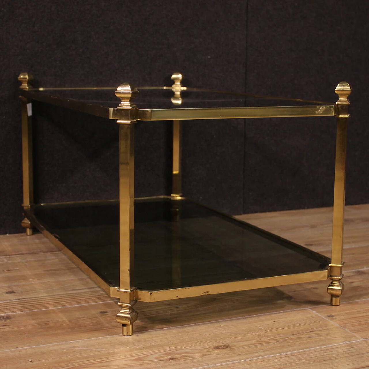 Coffee table in gilded metal with matt glass tops, 1970s 8