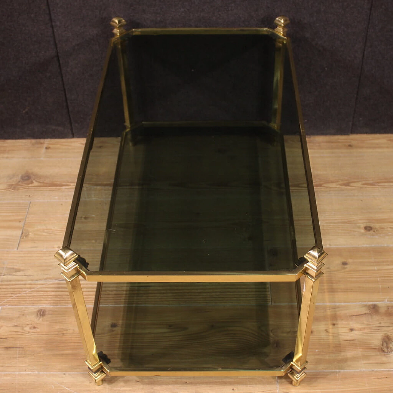 Coffee table in gilded metal with matt glass tops, 1970s 12