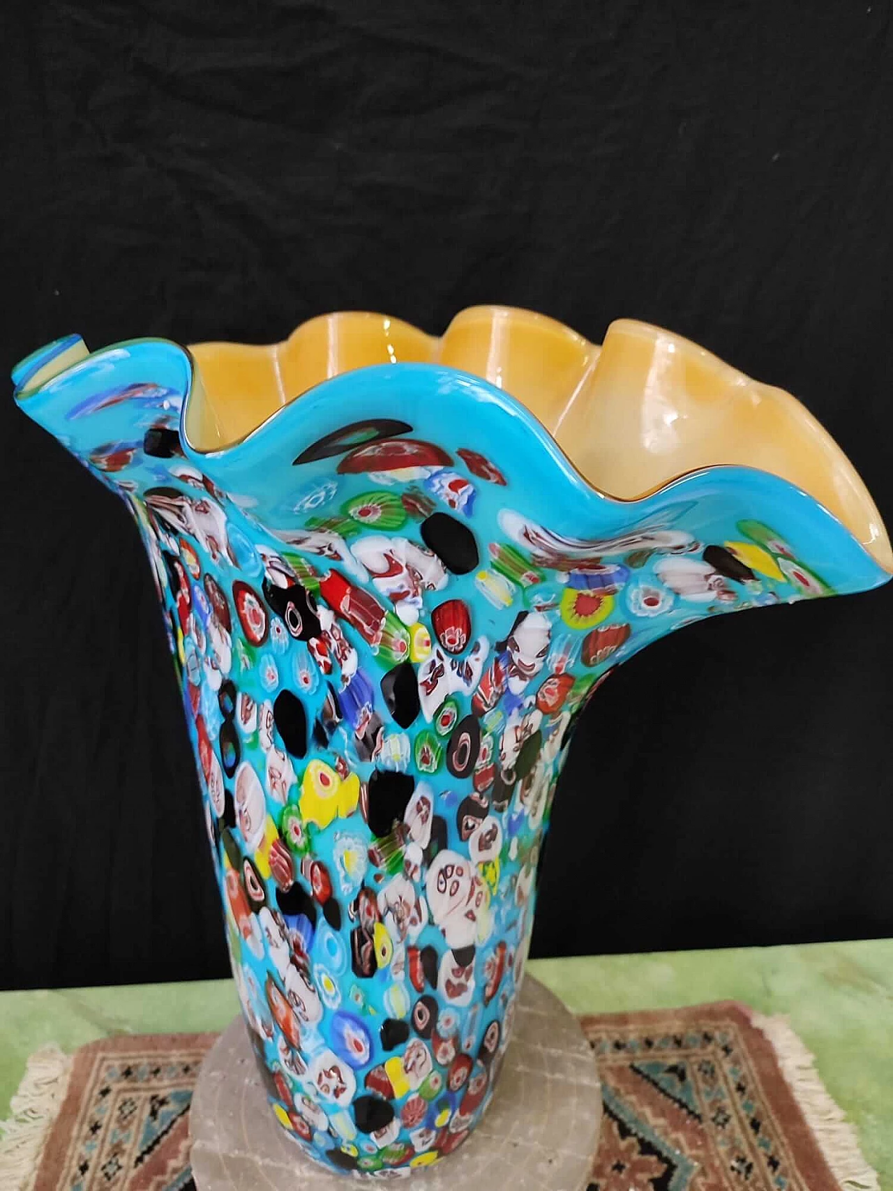 Blue glass vase with murrine, 2000s 1
