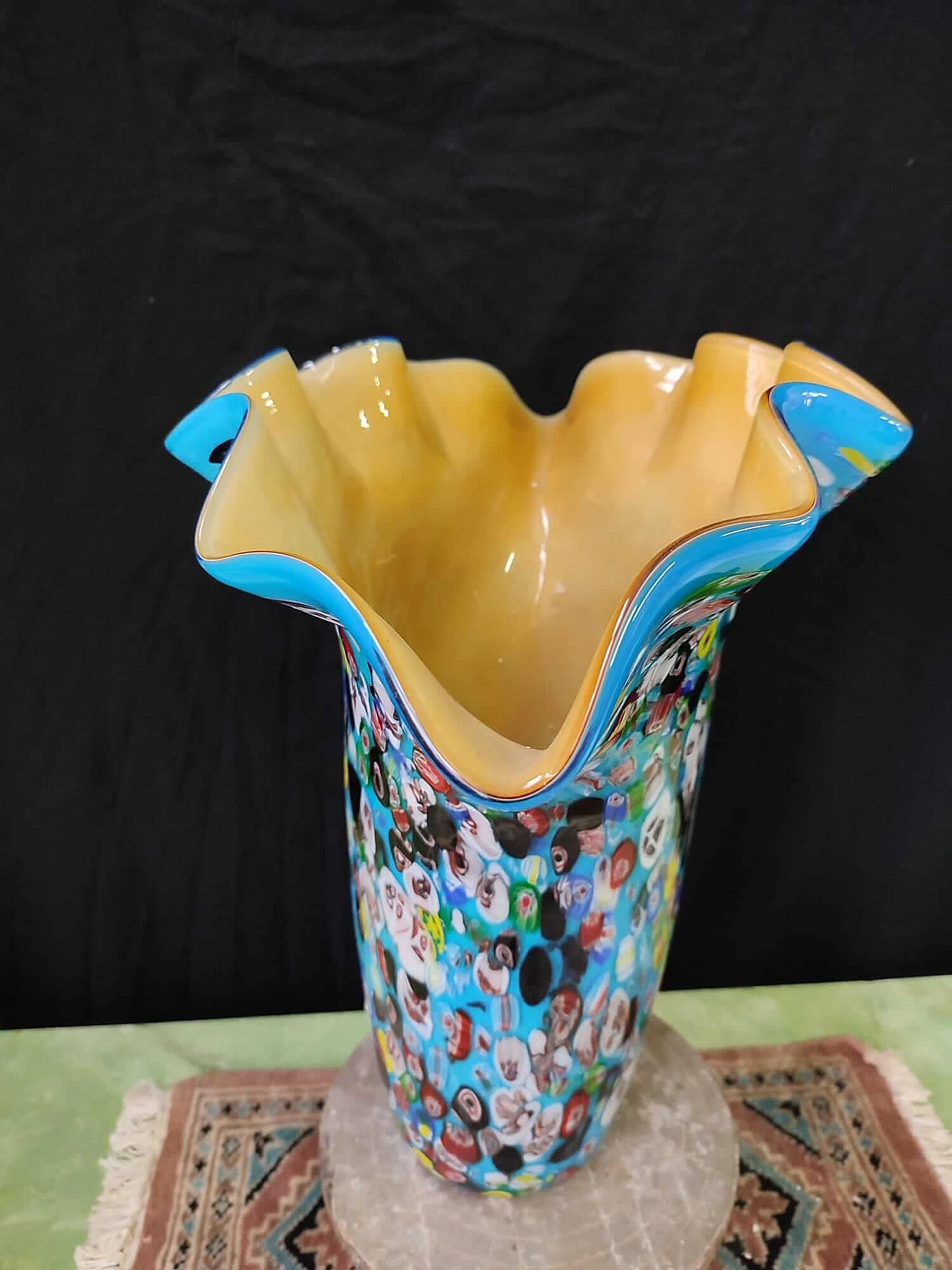Blue glass vase with murrine, 2000s 2