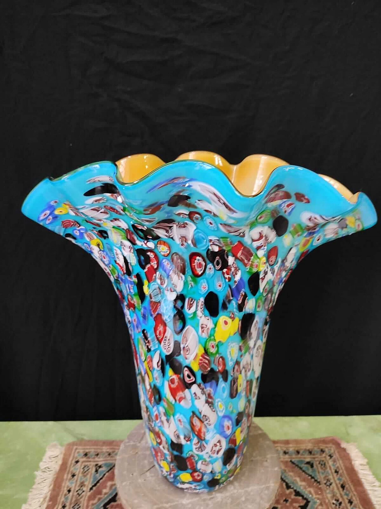 Blue glass vase with murrine, 2000s 4