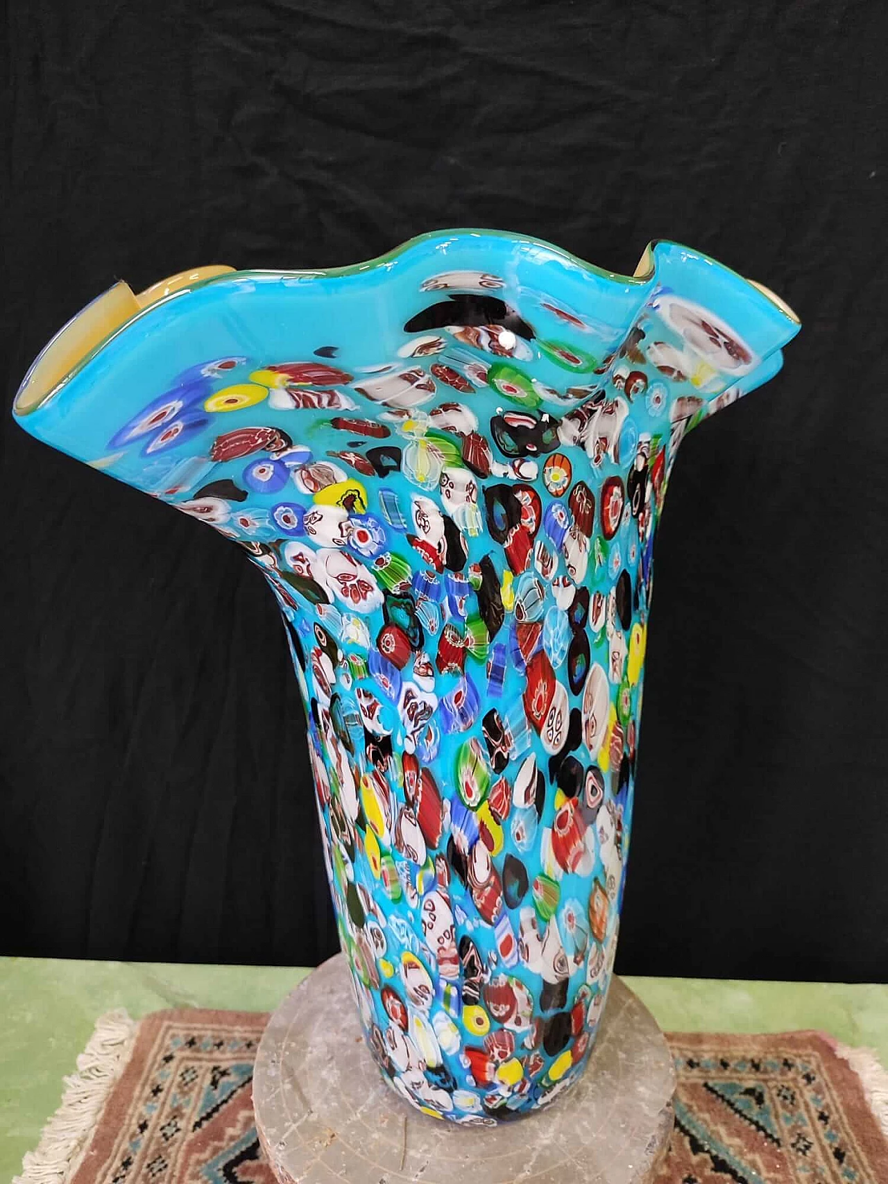 Blue glass vase with murrine, 2000s 5