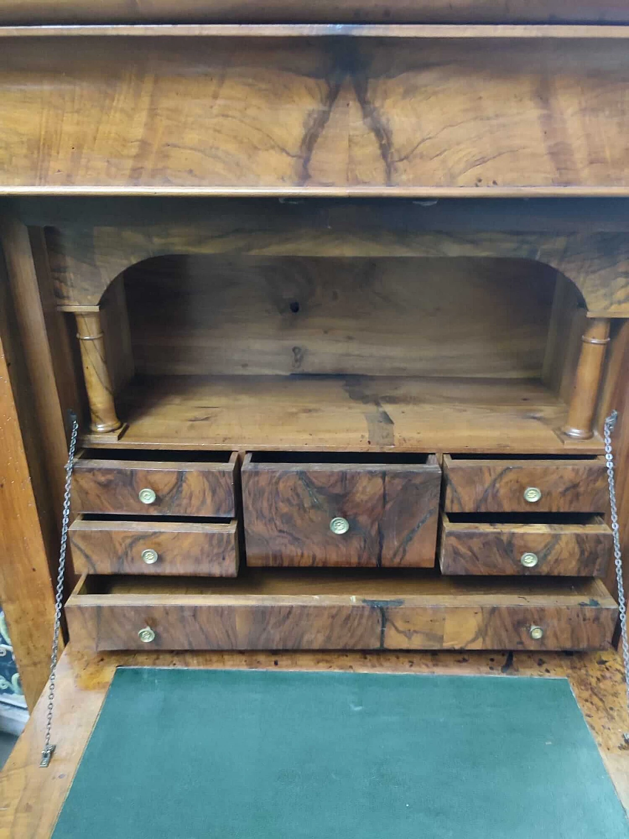 Secretaire Napoleon III in walnut and walnut burl, mid 19th century 2