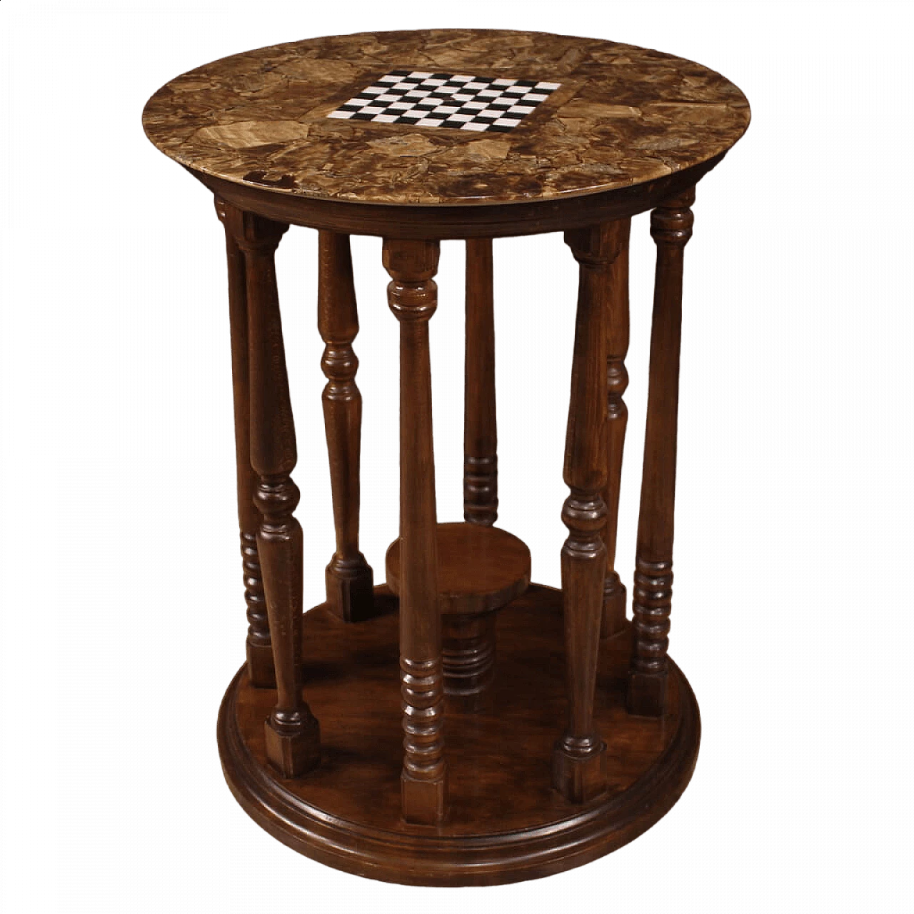 Tavolo da gioco con piano in marmo e onice con scacchiera, anni '40 13