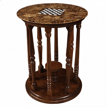 Tavolo da gioco con piano in marmo e onice con scacchiera, anni '40