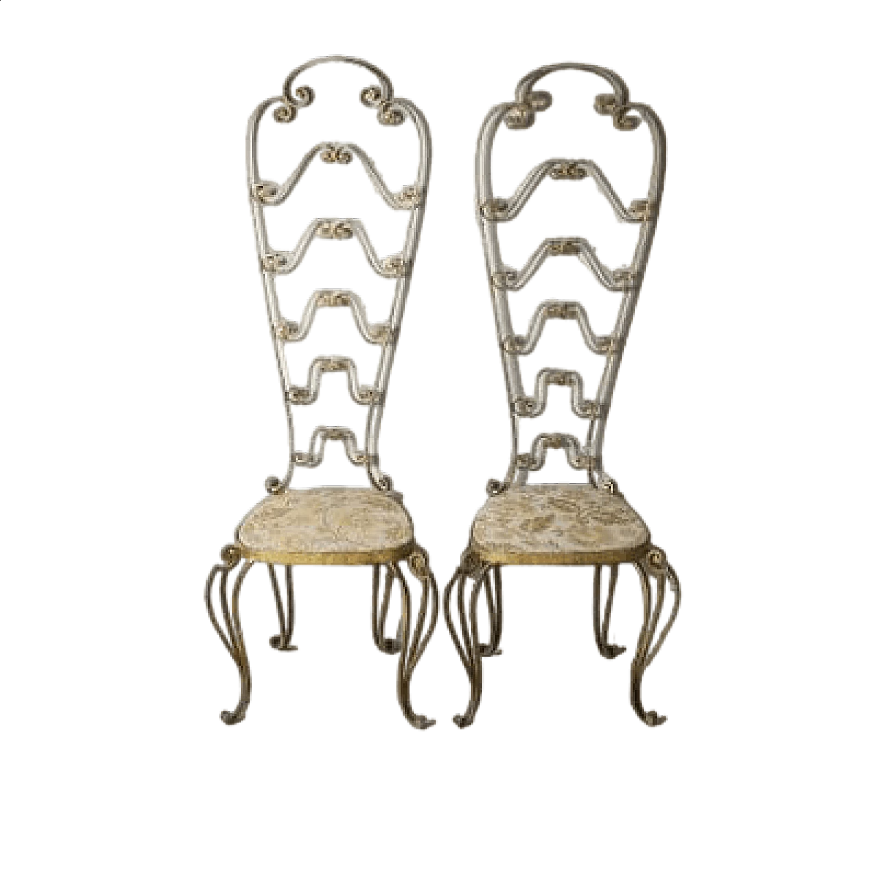 Coppia di sedie in ferro dorato attribuite a Pier Luigi Colli, anni '60 8