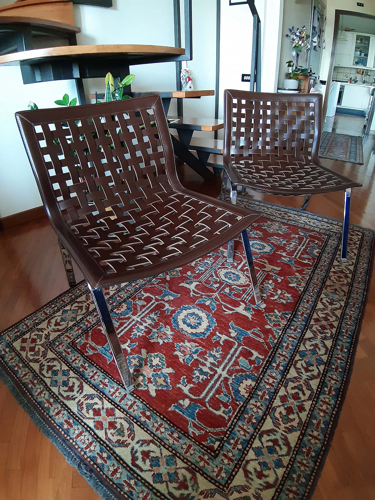 Pair of Net W steel and leather armchair by Giancarlo Vegni for