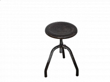 Three-legged iron workshop stool, 1950s