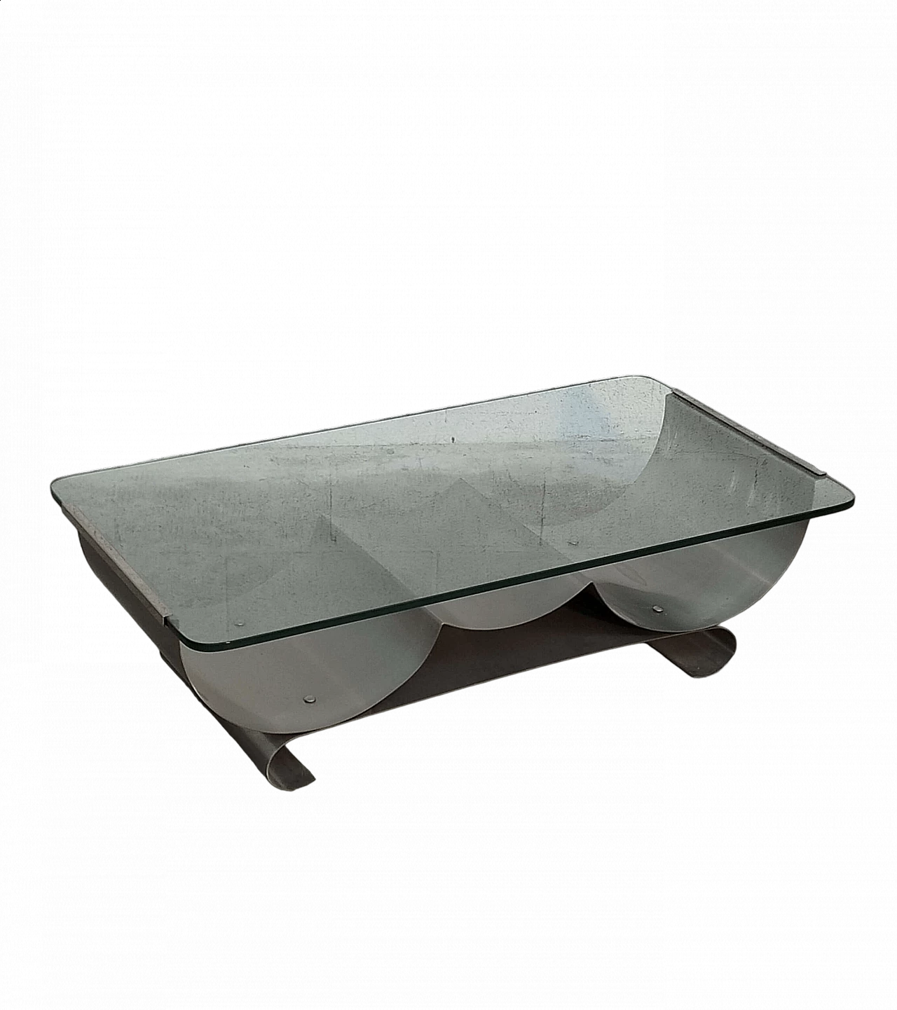 Stainless steel and glass coffee table by Francois Monnet for Kappa, 1970s 11