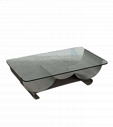 Stainless steel and glass coffee table by Francois Monnet for Kappa, 1970s