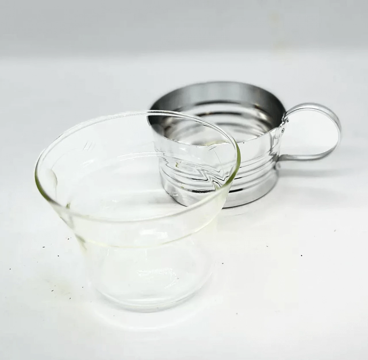 Vassoio in alluminio con 6 bicchieri in vetro, anni '70 5