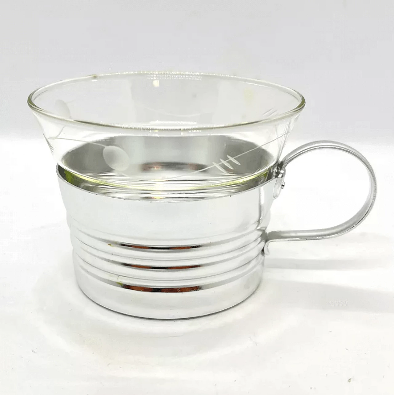 Vassoio in alluminio con 6 bicchieri in vetro, anni '70 7