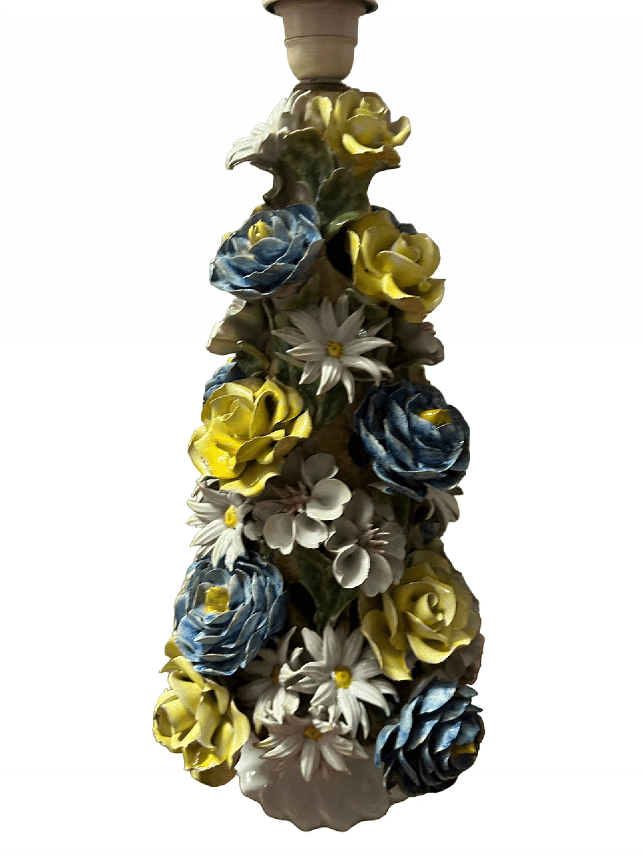 Lampada da tavolo in ceramica con fiori, anni '30 4