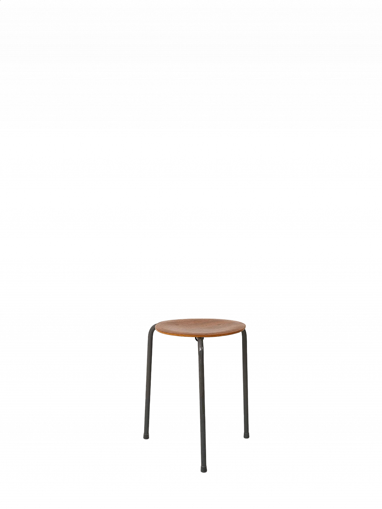 Tubular metal stool with teak seat, 1960s 7
