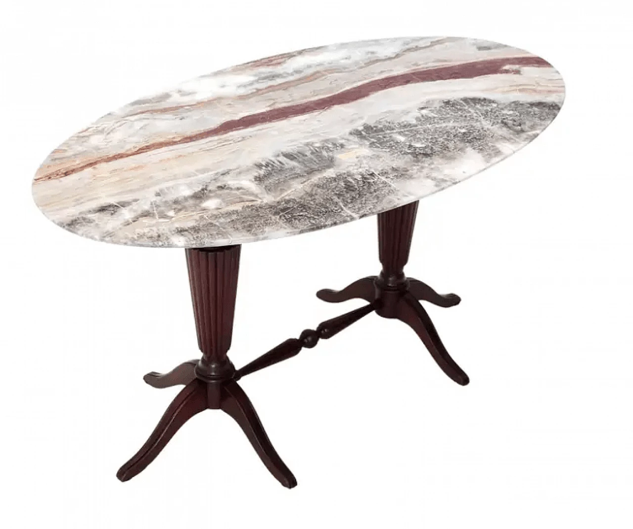 Beechwood coffee table with oval top in red onyx attributable to Paolo Buffa, 1950s 1
