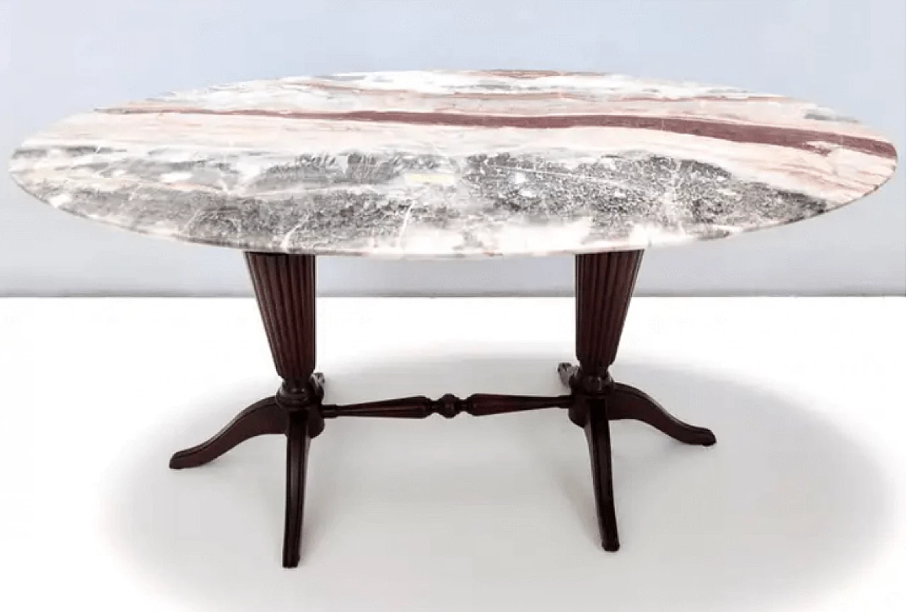 Beechwood coffee table with oval top in red onyx attributable to Paolo Buffa, 1950s 3