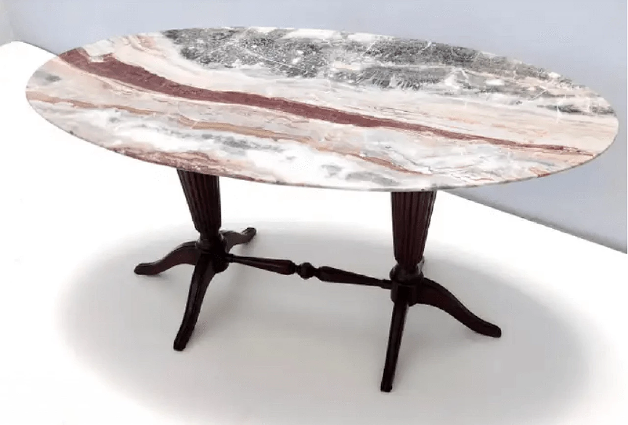 Tavolino in faggio con piano ovale in onice rosso attribuibile a Paolo Buffa, anni '50 4