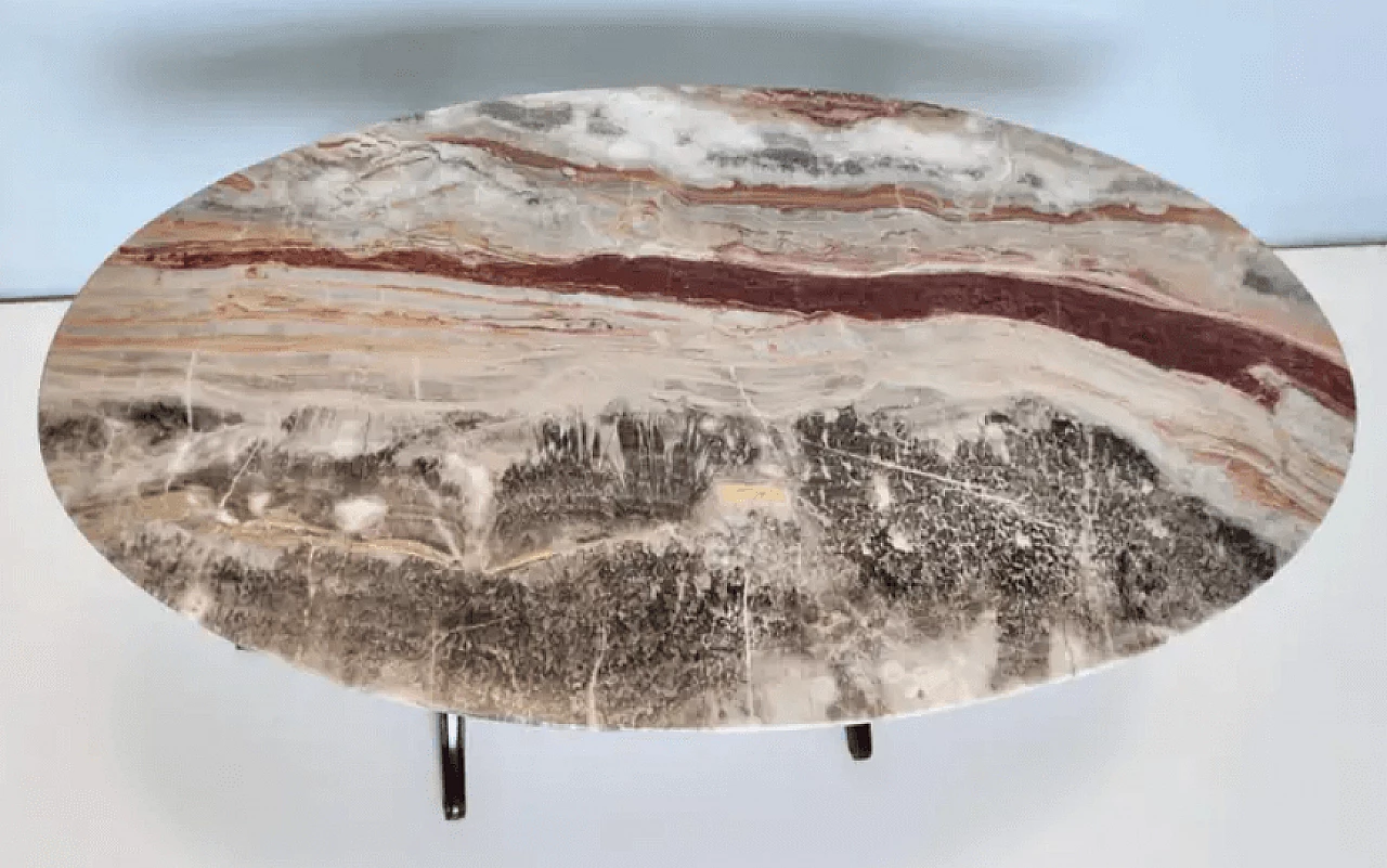 Beechwood coffee table with oval top in red onyx attributable to Paolo Buffa, 1950s 5