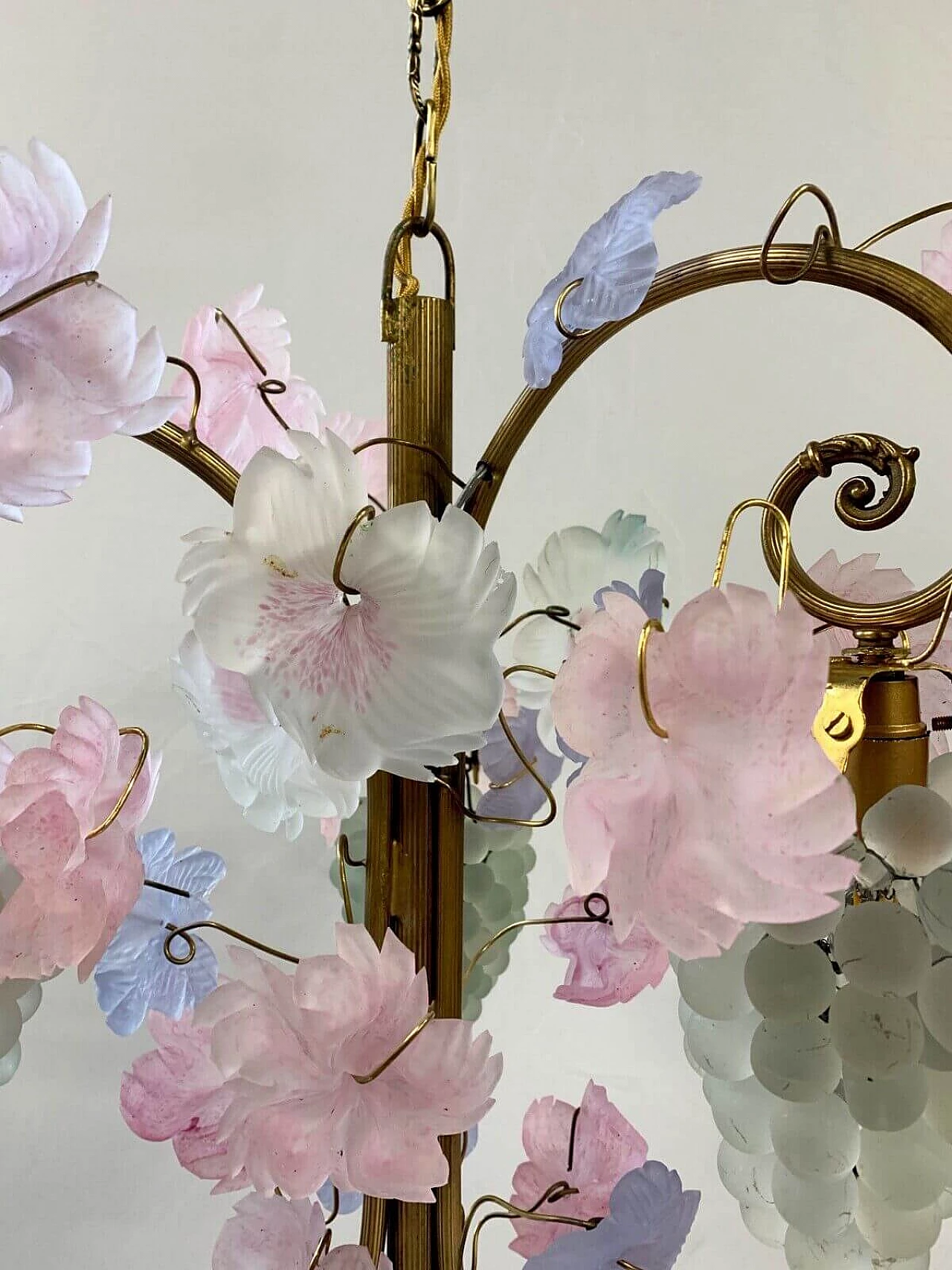 Lampadario con uva e foglie in vetro di Murano, anni '80 5