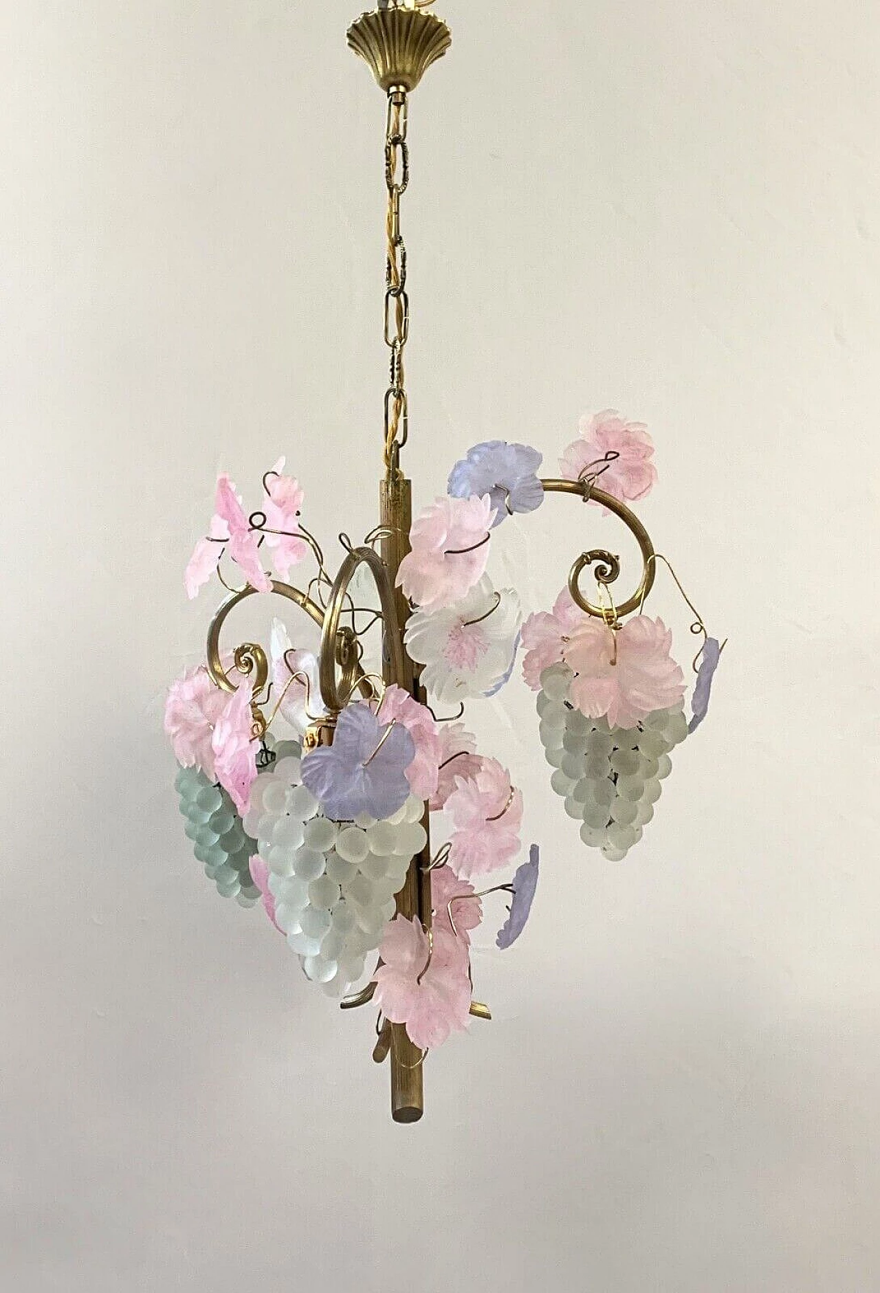 Lampadario con uva e foglie in vetro di Murano, anni '80 7