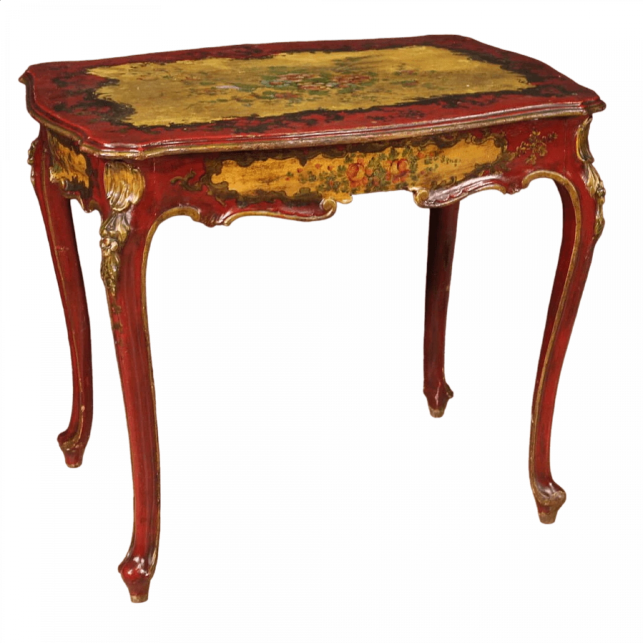 Venetian style lacquered and painted wood coffee table with floral motifs 12