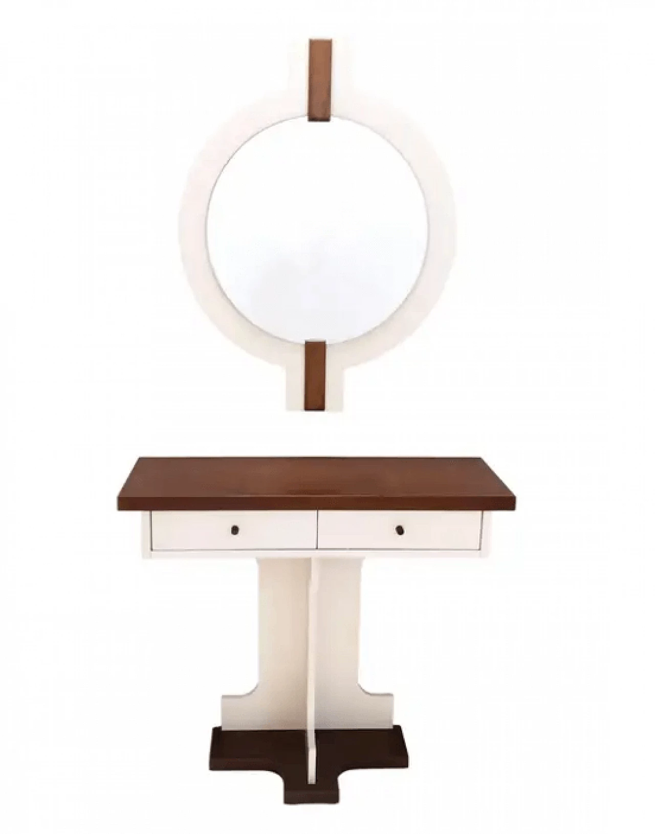 Specchio da parete e console in noce con parti laccate avorio, anni '70 1