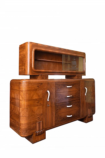 Walnut Art Deco double-bodied sideboard, 1950s