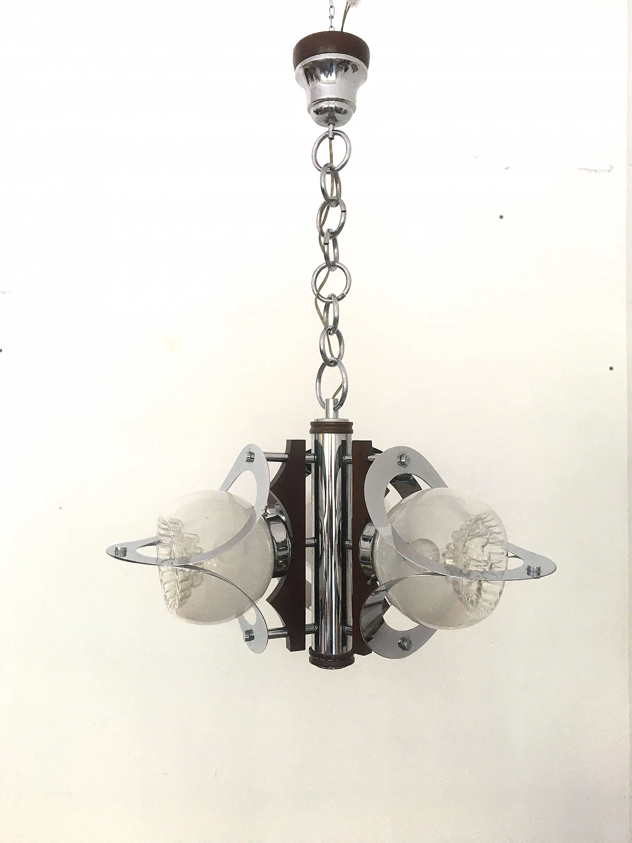 Steel and Murano glass ceiling lamp in Mazzega style, 1970s 1