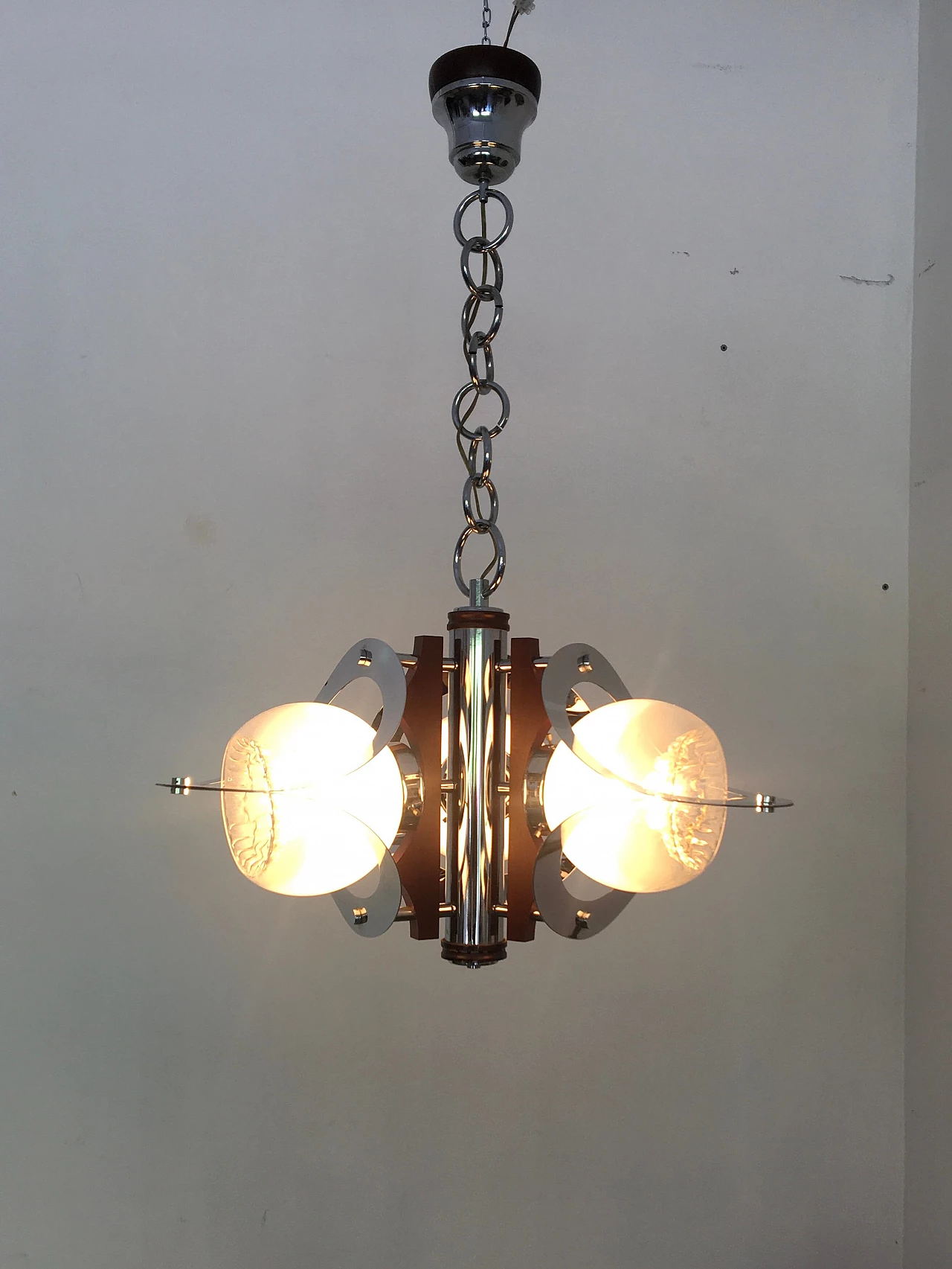 Steel and Murano glass ceiling lamp in Mazzega style, 1970s 2