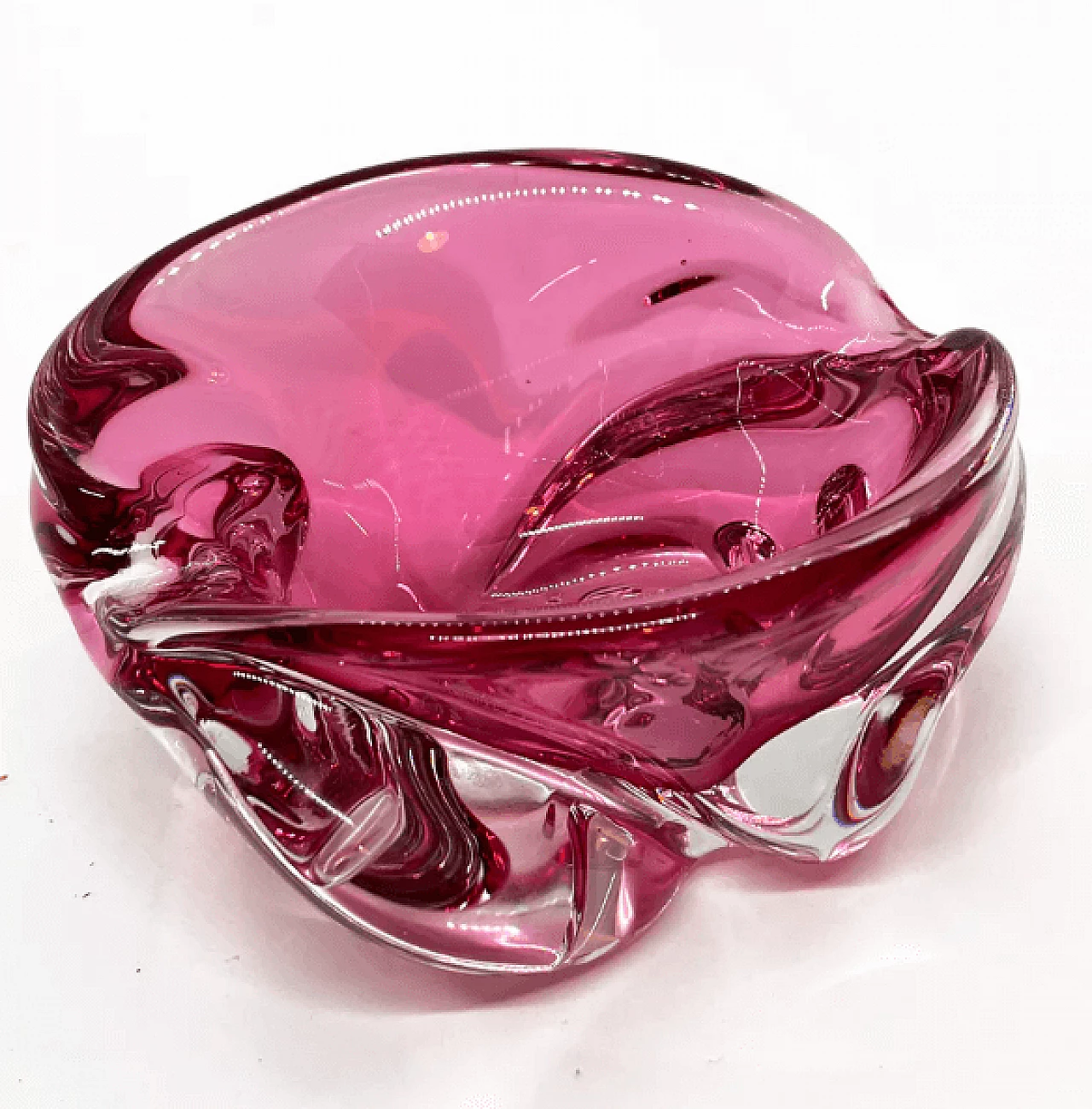 Pink glass ashtray by Jozef Hospodka for Chribska Sklarna, 1960s 4
