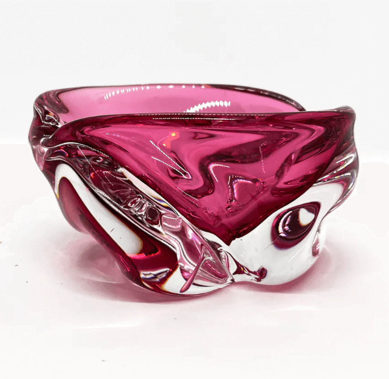 Pink glass ashtray by Jozef Hospodka for Chribska Sklarna, 1960s 5