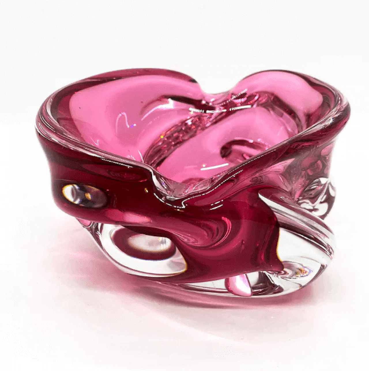 Pink glass ashtray by Jozef Hospodka for Chribska Sklarna, 1960s 8