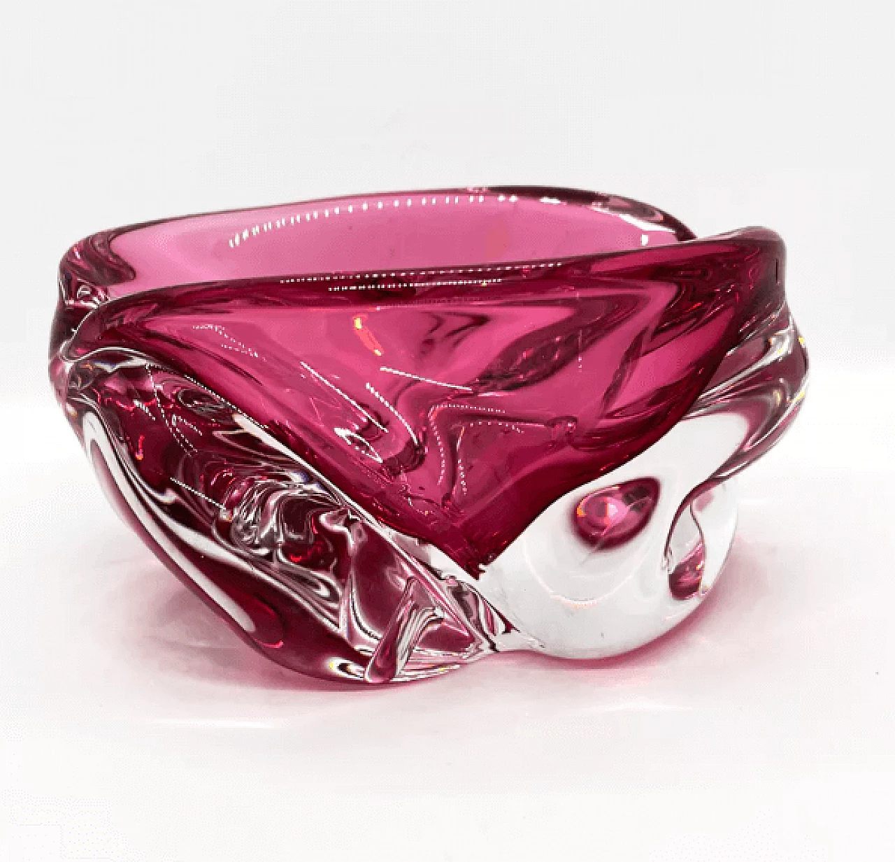 Pink glass ashtray by Jozef Hospodka for Chribska Sklarna, 1960s 9