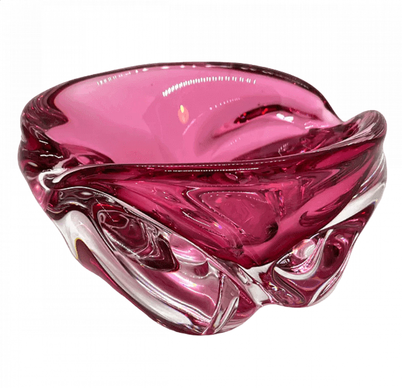 Pink glass ashtray by Jozef Hospodka for Chribska Sklarna, 1960s 10