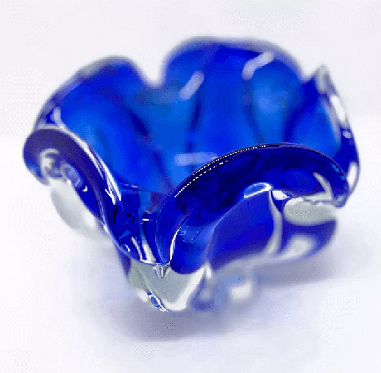 Blue glass ashtray by Jozef Hospodka for Chribska Sklarna, 1960s 3