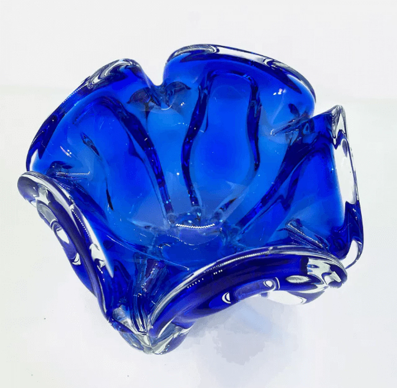 Blue glass ashtray by Jozef Hospodka for Chribska Sklarna, 1960s 4