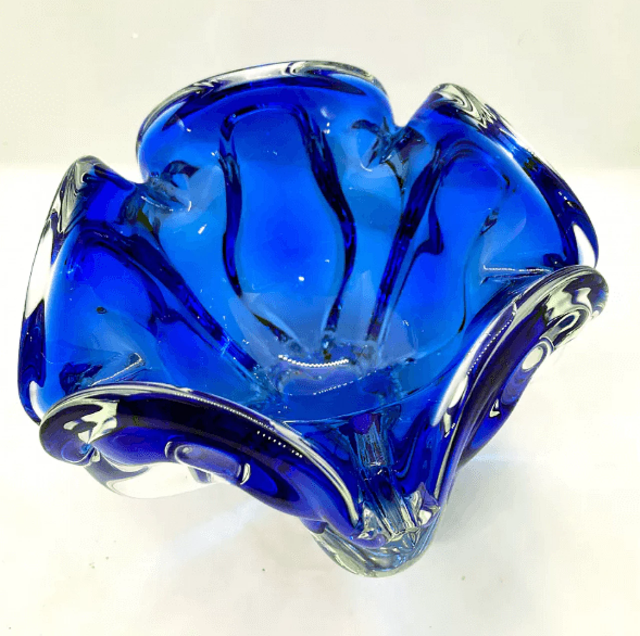 Blue glass ashtray by Jozef Hospodka for Chribska Sklarna, 1960s 8