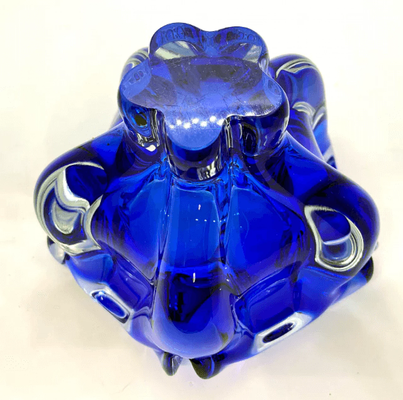 Blue glass ashtray by Jozef Hospodka for Chribska Sklarna, 1960s 9
