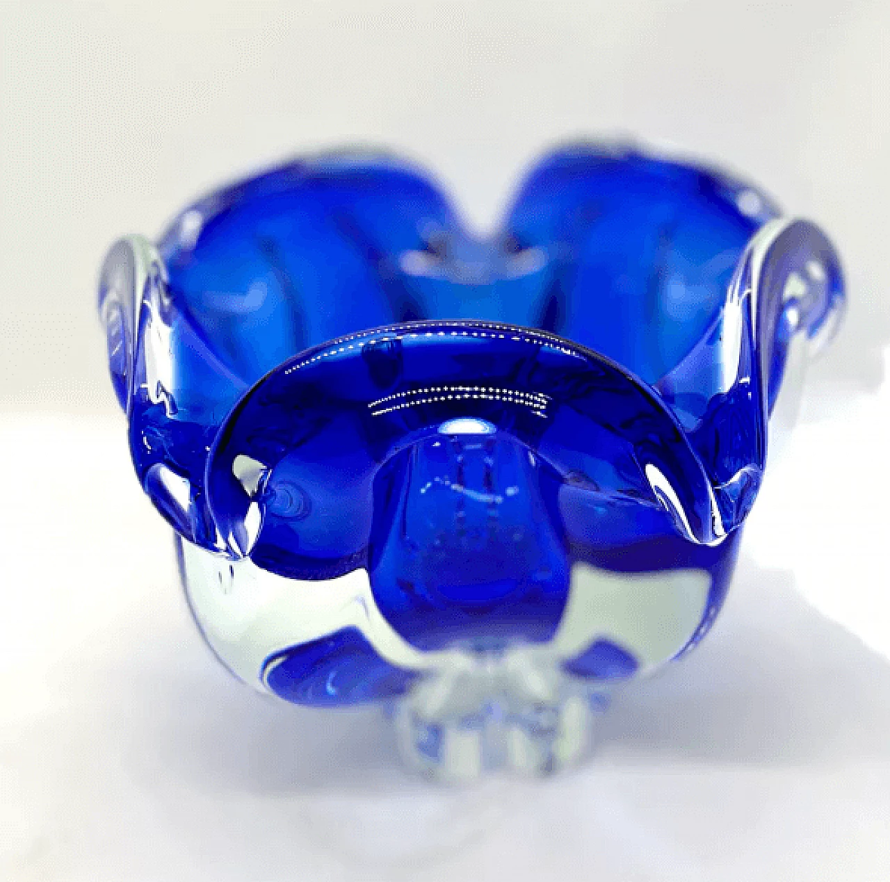 Blue glass ashtray by Jozef Hospodka for Chribska Sklarna, 1960s 10