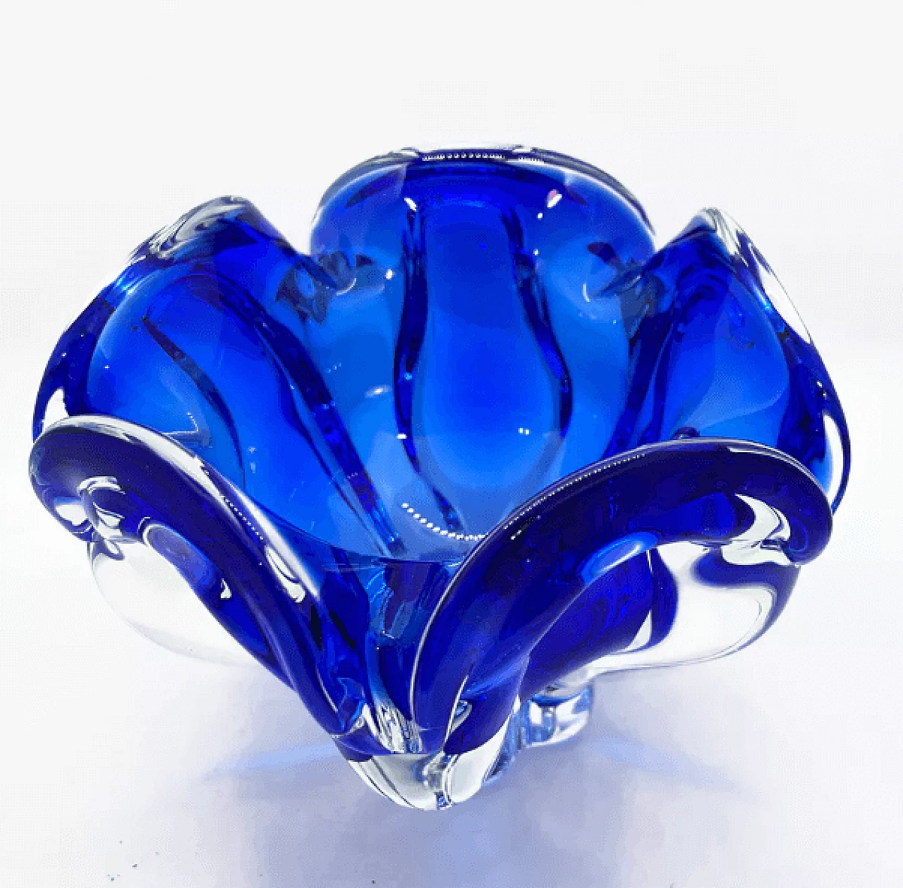 Blue glass ashtray by Jozef Hospodka for Chribska Sklarna, 1960s 12