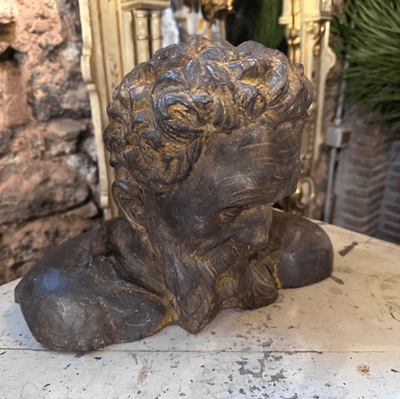Terracotta old man bust sculpture, 1930s 3